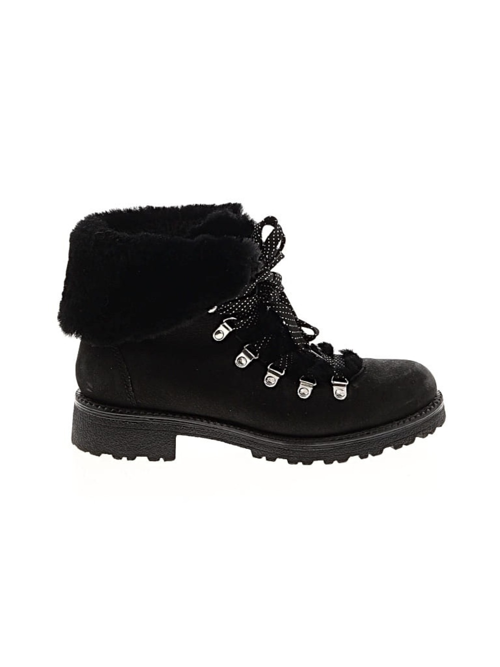 J. Crew Black Faux-Fur Trim Lace-Up Ankle Boots